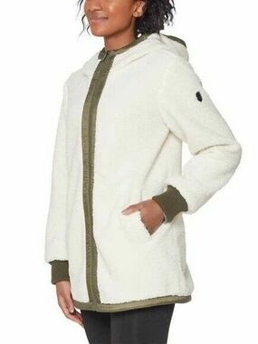 1 Madison Cream Sherpa Hooded Jacket with Olive Trim